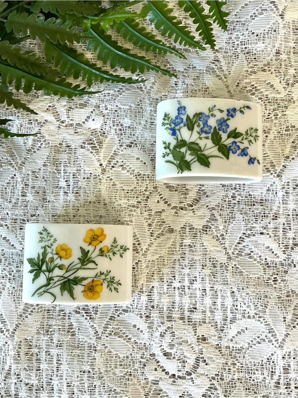 Pair of 70’s Floral Porcelain Funny Design W Germany Napkin Ring Holders
